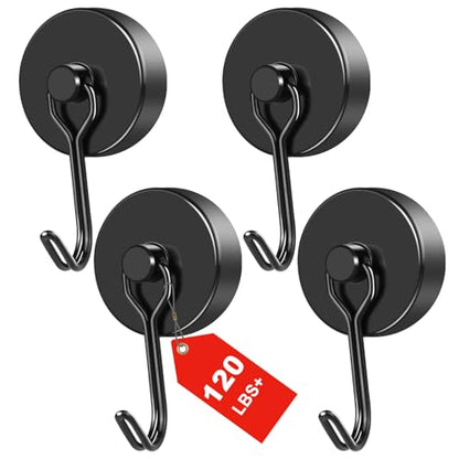 Black Magnetic Hooks Heavy Duty 120LB Swivel Strong Magnet Hook (Black / 1.26in)