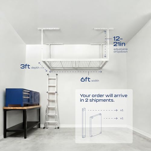 MonsterRax 3x6 Overhead Garage Storage Rack (White / 12"-21")