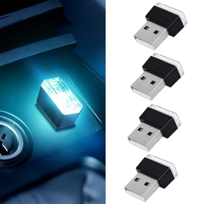 4PCS USB LED Car Interior Atmosphere Lights (Ice Blue)