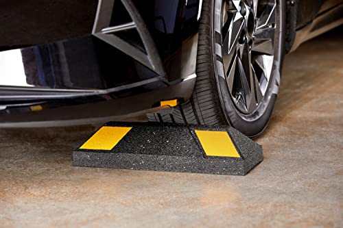 Heavy Duty Rubber Parking Stop Durable Easy to Install Reflective Parking Curb Garage Car Stopper for Indoor and Outdoor Use (2 Pack)