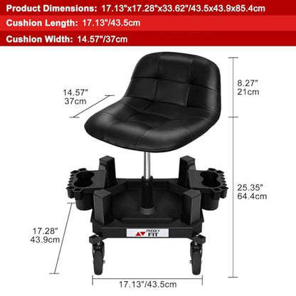 Rolling Stool with Wheels (Black)