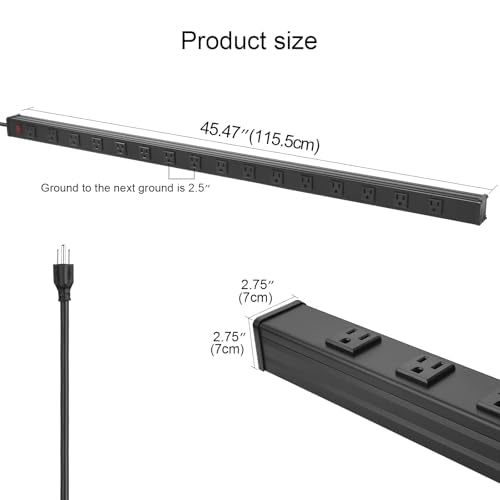 Long Heavy Duty Metal Power Strip (4FT / Black)