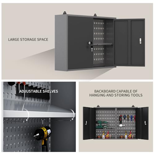 Metal Wall Mounted Tool Cabinet with Lockable Doors