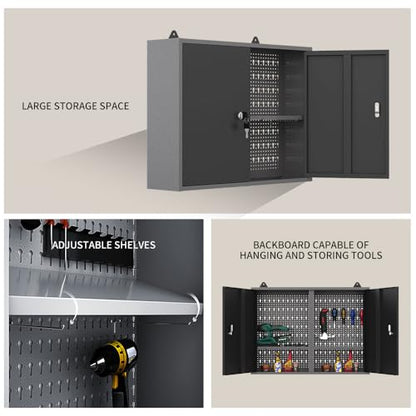 Metal Wall Mounted Tool Cabinet with Lockable Doors