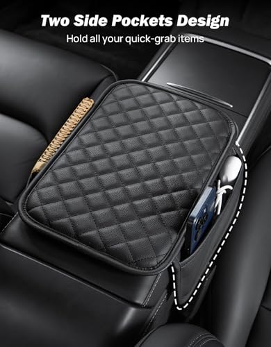 Center Console Cover with Storage Bag for SUV Sedan Car (Black / 12.6" x 7.75" x 0.66")