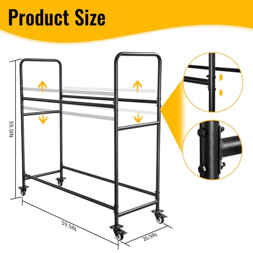 Tire Rack Adjustable Height Metal Rolling Storage Rack 60" x 59" x 21" for Garage