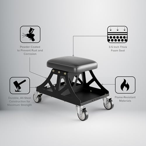 Vyper Low Pro Garage Stool with Removable Seat for Mechanics (Black Seat, Blue Frame)