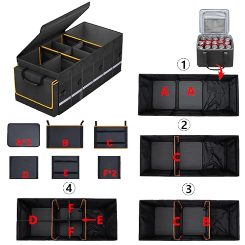 Car Trunk Organizer and Storage with Lid & Removable Leakproof Cooler Bag (Black / Large)