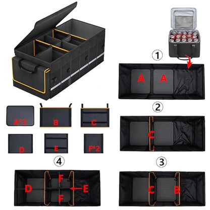 Car Trunk Organizer and Storage with Lid & Removable Leakproof Cooler Bag (Black / Large)