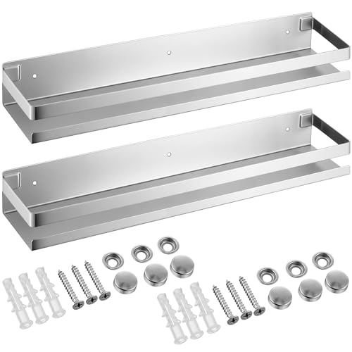 2 Pieces Stainless Steel Shelf Bathroom Shower Floating Shelves Wall Mounted Shower Caddy Basket Shelf Storage Organizer Shelves for Bathroom (19.69 Inches/ 50 cm / Silver)