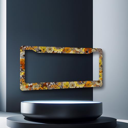 Stainless Steel Boho Retro Sunflower License Plate Frame 12.2 x 6.2 Inch (Retro Sunflower Floral)