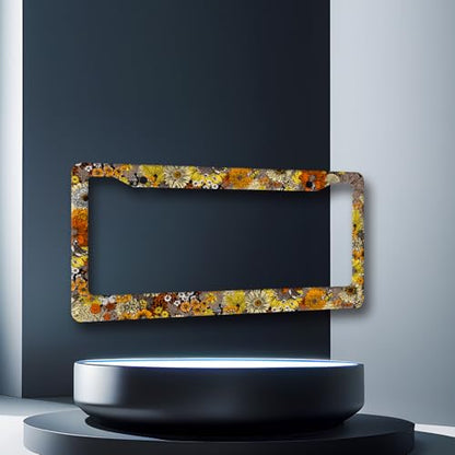 Stainless Steel Boho Retro Sunflower License Plate Frame 12.2 x 6.2 Inch (Retro Sunflower Floral)