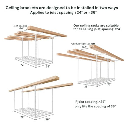 3x6 Garage Storage Overhead Rack Organization (White / 3*6 FT - 2 Pcs)