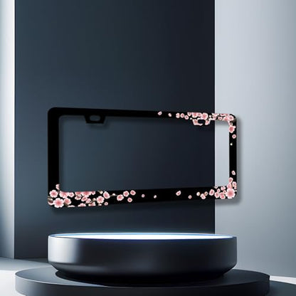 Stainless Steel Beautiful Cherry Blossom License Plate Frame 12.2 x 6.2Inch (Pretty Cherry Blossom)