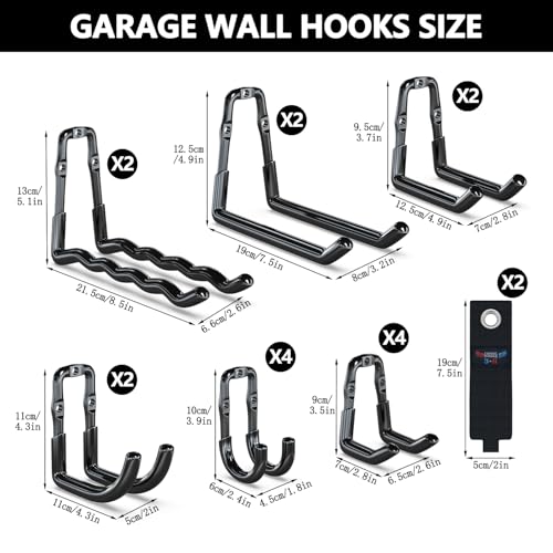 Super Heavy Duty Garage Wall Hooks 18 Pack (Black / 16)