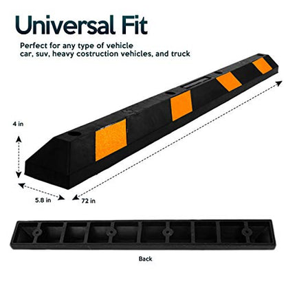Parking Stopper for Garage Heavy Duty Rubber Parking Curb Stops 72” Garage Parking Stops Premium Quality Garage Wheel Stop Professional Grade w (1-Pack)