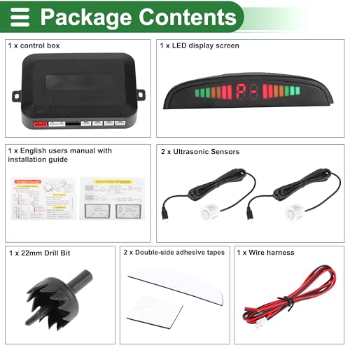 Universal Car Auto Vehicle Reverse Backup Radar System Reverse Parking Sensors Alarm Buzzer Reminder Distance Detection White 2 Pcs Parking Sensors (White)