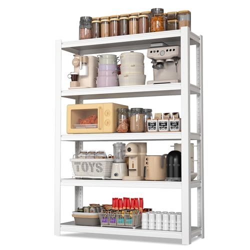 5 Tier White Shelving with Board (White / 36.2"W x 16.5"D x 72"H)