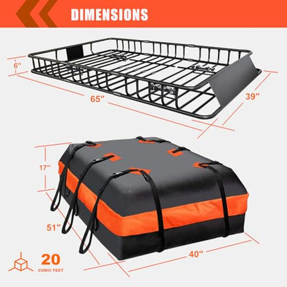 Roof Rack Carrier Carrier Basket 65"*39"*6"+Waterproof Bag 20 Cubic Feet (65"*39"*5")