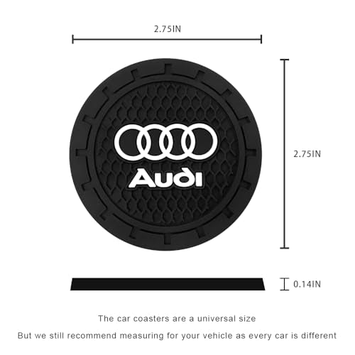 Car Cup Holder Coaster for Audi A4 A5 A6 A7 A8 Q3 Q4 Q5 Q6 Q7 Q8 Silicone Cupholder Coaster Interior Accessories 2.75in 2Pieces Black (Black-07)