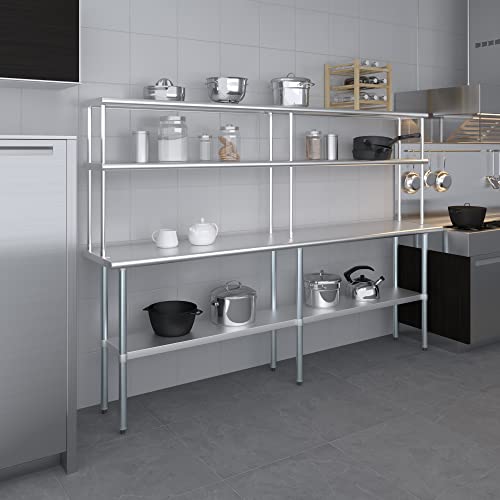 Stainless Steel Work Table Double Tier Overshelf (18" x 96" Work Table + 12" Overshelf)