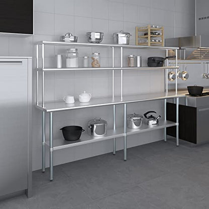 Stainless Steel Work Table Double Tier Overshelf (18" x 96" Work Table + 12" Overshelf)