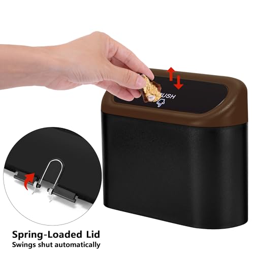 2 Pack Mini Car Trash Can with Lid (Black/Brown)
