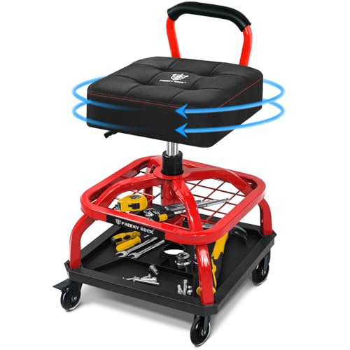 Rolling Shop Stool with Wheels (Red)