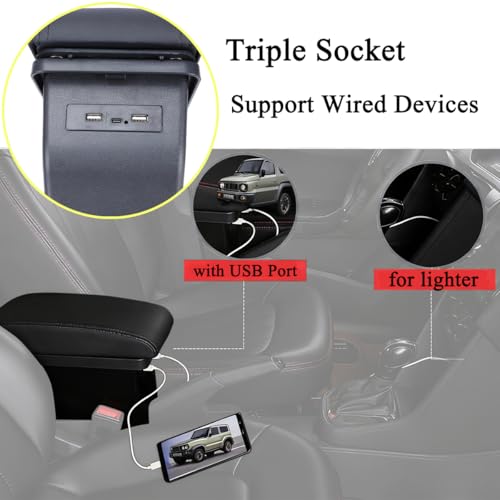 Armrest Box Center Console Arm Rest Seat Storage Box for Suzuki Jimny 2025 2026 5 (Black A Black Line)