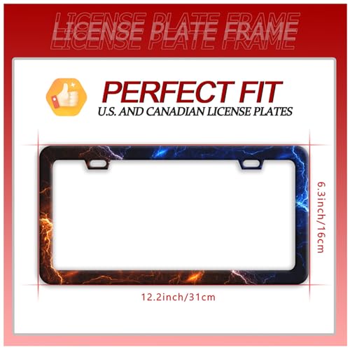 Red Blue Lightning Stainless Steel License Plate Frame for US Cars Decor (Red Blue Lightning)