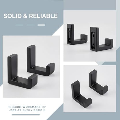 Towel Hooks for Bathrooms (2 Pack / Matte Black)