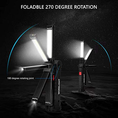 Tool Gifts for Men 2Pack Rechargeable LED Work Lights with Magnetic Base (Black / 2 Pack)