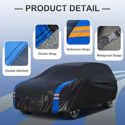 SUV Car Cover Waterproof All Weather for Automobiles (Black-Blue / 3 SUV/Jeep-Length 170-181 inch)