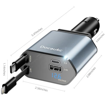 Retractable Car Charger 4 in 1 USB C Phone Fast Charging Car Charger