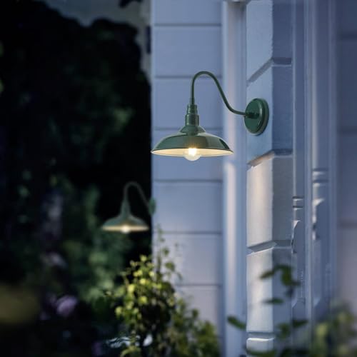 10‘’ Dome Outdoor Gooseneck Barn Light Fixture with Wall Mount (Green / 10" Dome)