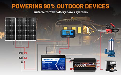 4000 Watt Power Inverter 12V DC to 110V 120V Converter for Family RV Off Grid Solar System Car with Type (12v-4000W)