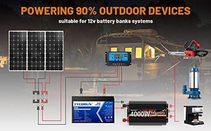 4000 Watt Power Inverter 12V DC to 110V 120V Converter for Family RV Off Grid Solar System Car with Type (12v-4000W)
