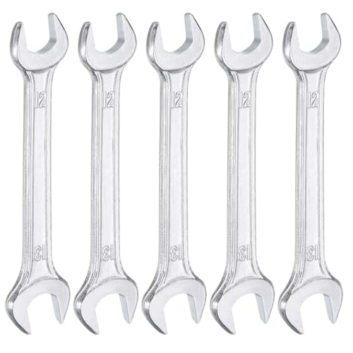 5pcs Double Open End Wrench 12mm x 13mm Metric 15 Degree Offset Angle Small Flat Head Wrench Galvanizing Open Ended Spanner for Automotive Repair Furniture Assembly (12mm x 13mm)