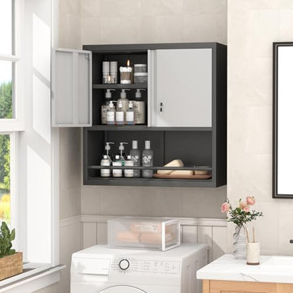 31" H Metal Garage Storage Cabinets with Doors and Shelves (31"H / Black & Grey)
