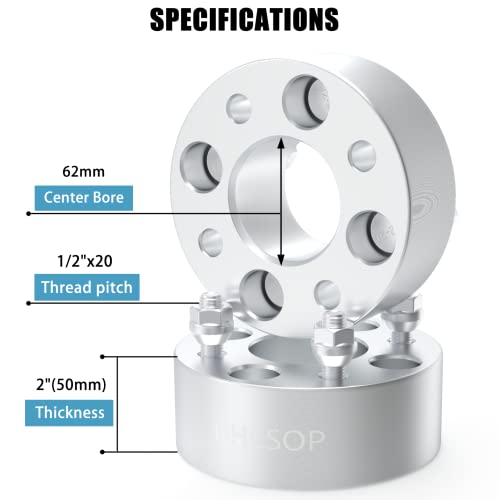4x4 Wheel Spacers 2 inch 4x101.6 Wheel Adapters 62mm Hub Bore 1 (2 inch / Silver)