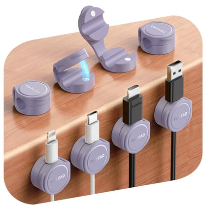 8 Pack Silicone Cord Organizer Magnetic Cable Clips (Purple)