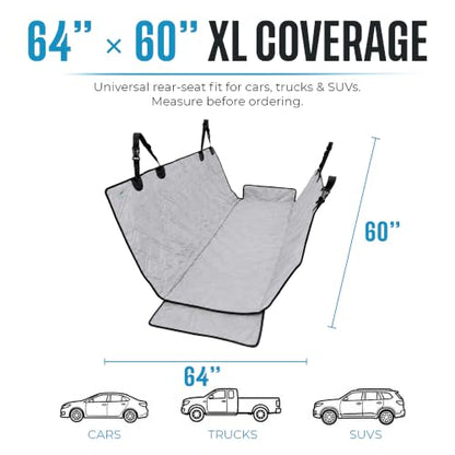 Bulldogology Dog Car Seat Cover Waterproof Heavy Duty Bench Dog Hammock Backseat Protector from Hair (Gray / X-Large)