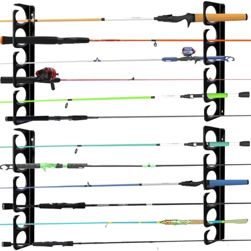 Fishing Rod Rack Pole Wall or Ceiling Storage Holder Hook Keeper Display Hanger Organizer Mount for Garage (Store 12 Rods)