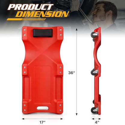 Mechanic Creeper with Padded Headrest and Tool Tray (Red / 36")
