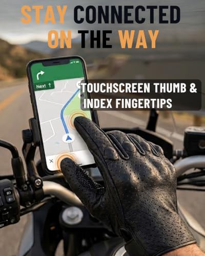 Goatskin Leather Touchscreen Motorcycle Gloves for Men (Updated,perforated / XX-Large)