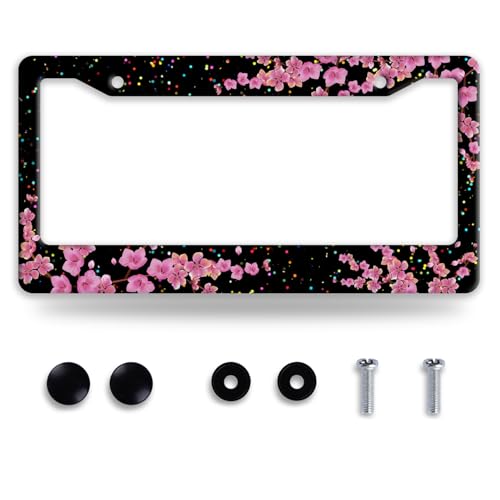 Cherry Blossom Stainless Steel License Plate Frame for US Cars Decor (Cherry Blossom)