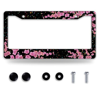 Cherry Blossom Stainless Steel License Plate Frame for US Cars Decor (Cherry Blossom)