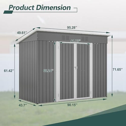 Outdoor Storage Shed (8x4 Ft-without window / Gray)