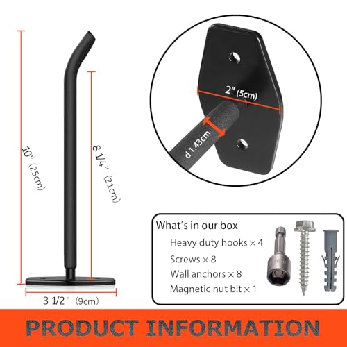 4 Pack 10 Inch Heavy Duty Garage Hooks (4 Pack – Black / 10" (250mm))