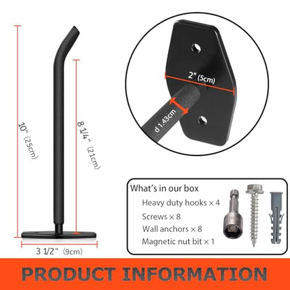 4 Pack 10 Inch Heavy Duty Garage Hooks (4 Pack – Black / 10" (250mm))